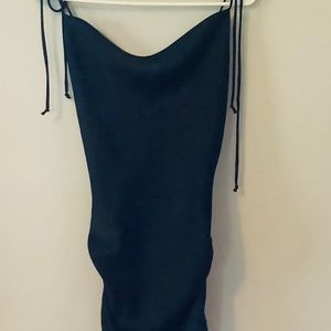 Black Ruched Satin Bodycon